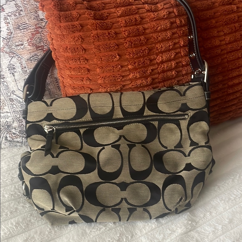 Coach Signature Black and Tan Shoulder Bag